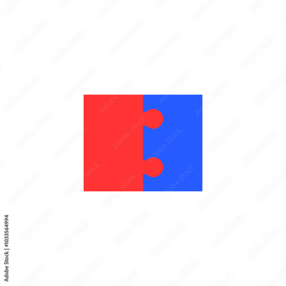 Two colored puzzle pieces joined together.
Two colored puzzle pieces joined together.