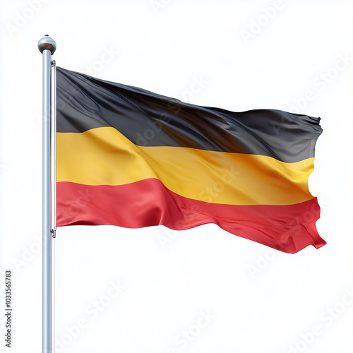 German flag on a flagpole, isolated against a white background.  photo