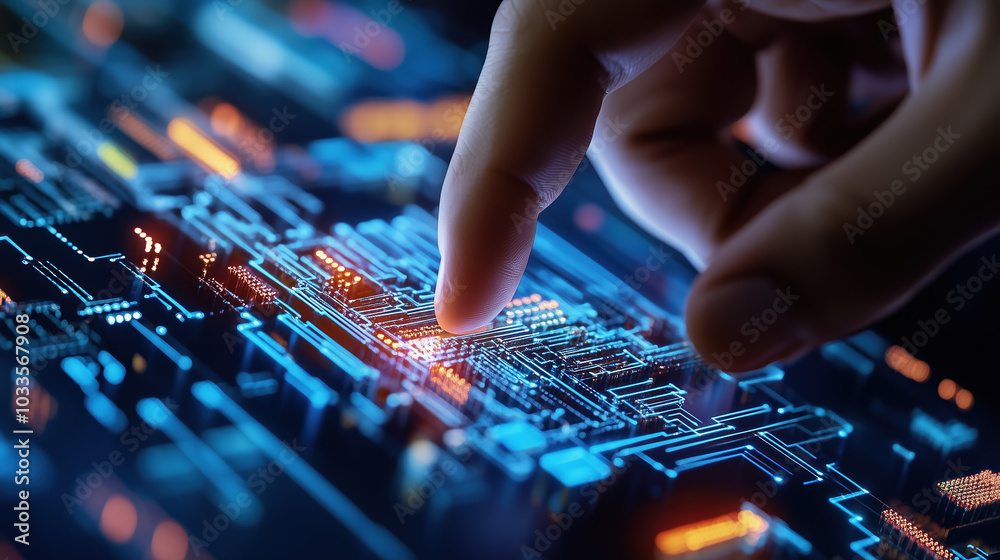 Naklejka premium AI Circuit Board and Big Data Analysis Technology, Businessman Utilizing Data Science for Automated Data Insights
