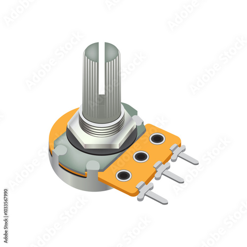 Realistic variable resistor is one type of resistor that can adjust values on white background. Vector illustration EPS 10. 