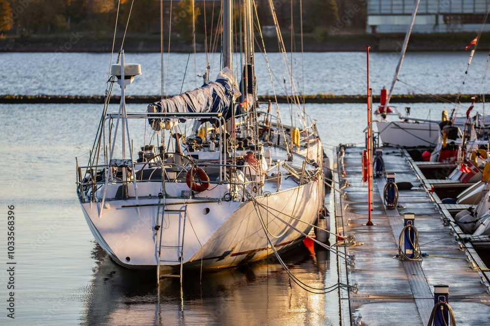 Parked nice professional yachts in harbour and yacht club in Riga, Latvia