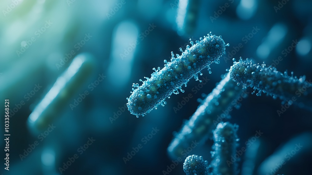Fototapeta premium A Microscopic View of Rod-Shaped Bacteria with Surface Projections