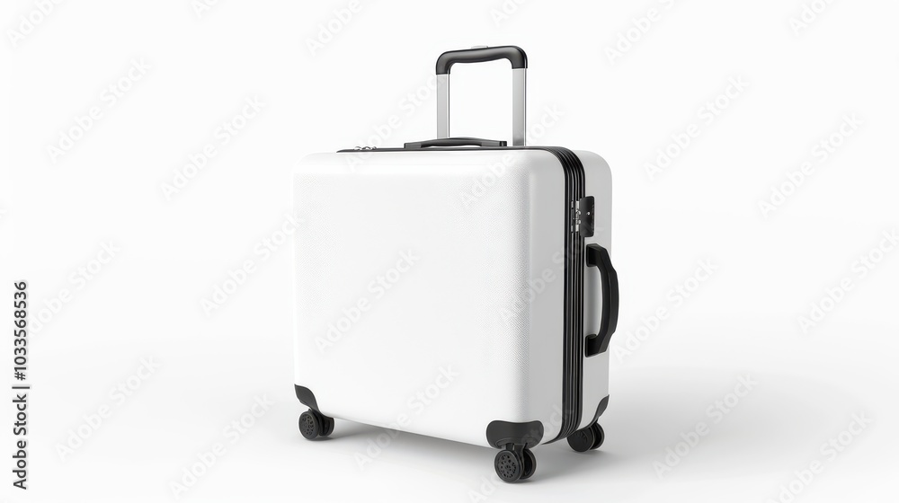 A Blank White Travel Suitcase Isolated on a White Background, Perfect for Travel Branding and Design Projects A Blank White Travel Suitcase Isolated on a White Background, Perfect for Travel Branding and Design Projects