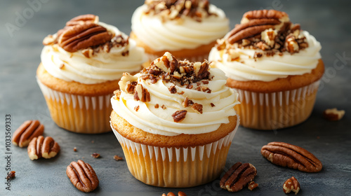 Indulge in the Richness of Butter Pecan Cupcakes, a Perfect Treat for Any Occasion with Creamy Frosting and Nutty Toppings