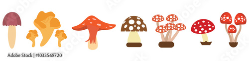 Mushroom icon set, flat style vector illustration