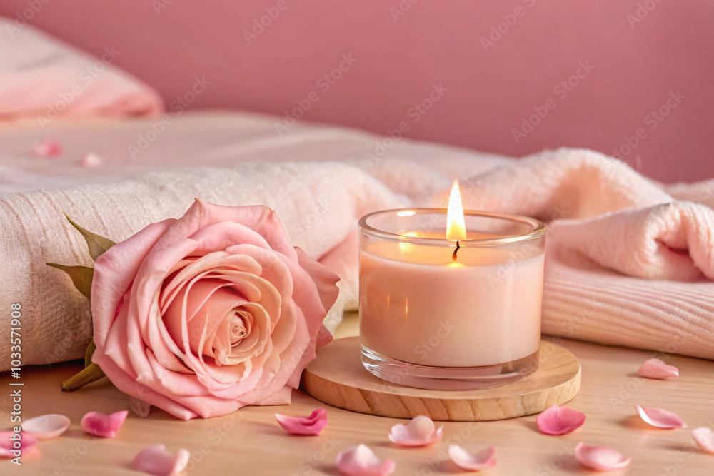 soft pink rose and sandalwood-scented candle soft pink rose and sandalwood-scented candle