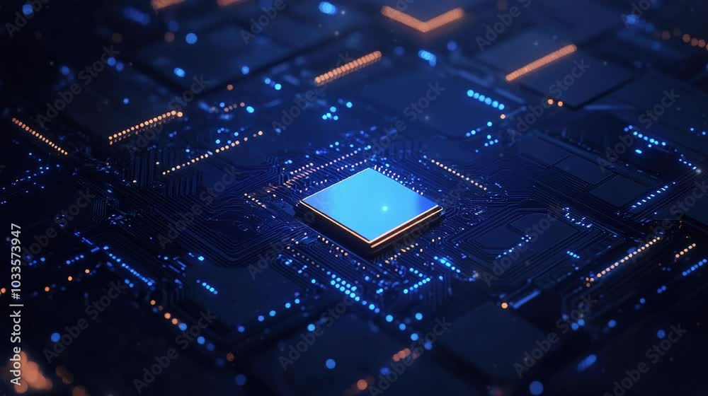 Blue chip computer hardware in technology futuristics concept video footage.