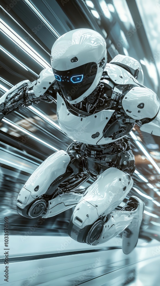 Fototapeta premium Robot Racing Against Human in Dynamic Action Shot