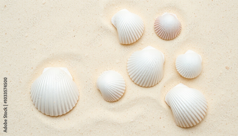 Seashells on Soft Sand Beach Background Seashells on Soft Sand Beach Background