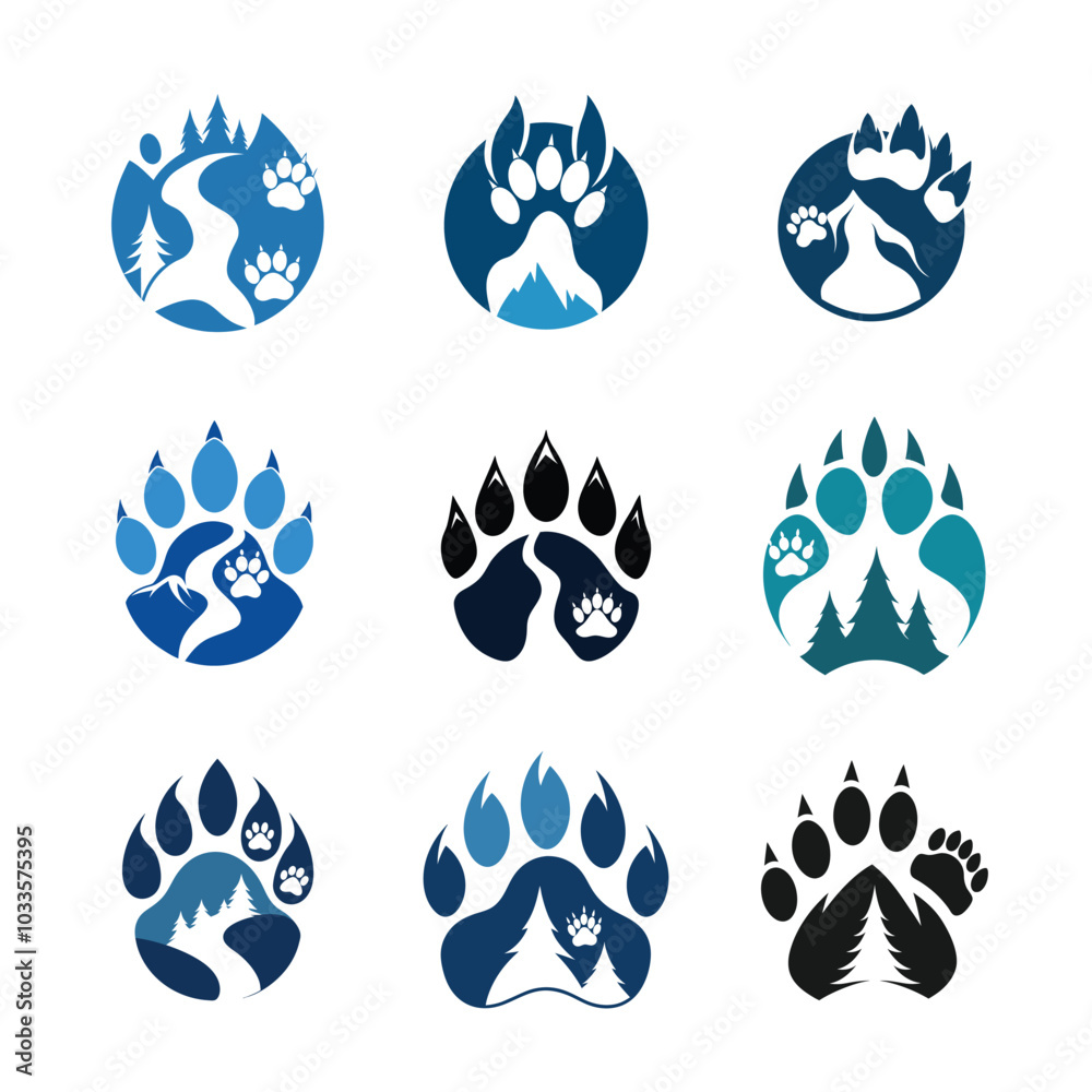 Set of Minimalist Winter Wildlife Footprints Logo Vector Illustrations on White Background Set of Minimalist Winter Wildlife Footprints Logo Vector Illustrations on White Background