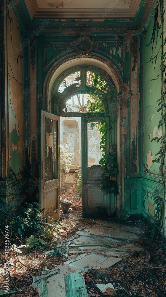 Overgrown Doors: A Glimpse into a Forgotten Mansion Overgrown Doors: A Glimpse into a Forgotten Mansion