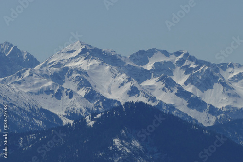 View to Soiernspitze and Schottelkarspitze mountain in springtime, Bavaria, Germany