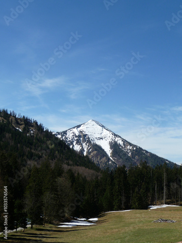 Bodenschneid mountain tour in springtime, Brecherspitze, Bavaria, Germany photo