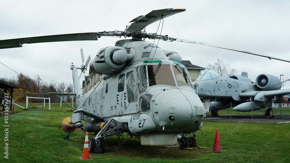 One aeronautic museum with some used airplanes and helicopters in it