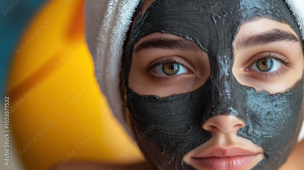 Spa treatment with facial mask and beach ball for spring relaxation Spa treatment with facial mask and beach ball for spring relaxation
