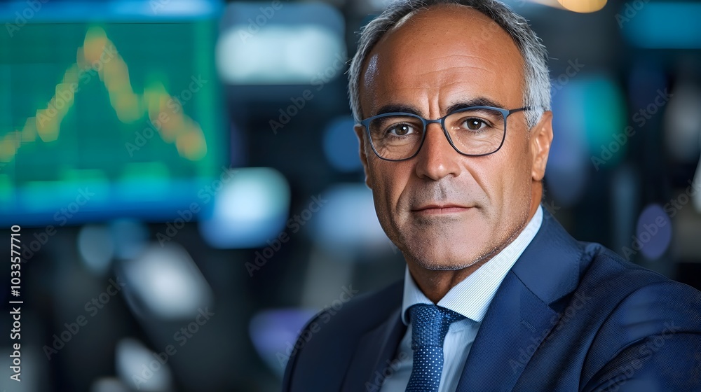 Financial Analyst Discussing Latest Market Trends and Forecasts on a Live Television Broadcast Presentation with Data Visualizations and Charts