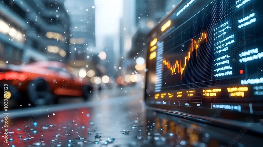 Futuristic digital market screen showcasing real time financial data statistics and analytics in a modern abstract setting Futuristic digital market screen showcasing real time financial data statistics and analytics in a modern abstract setting