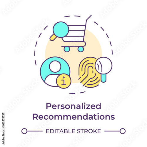 Personalized recommendations multi color concept icon. Data collection, preferences tracking. Round shape line illustration. Abstract idea. Graphic design. Easy to use article, blog post
