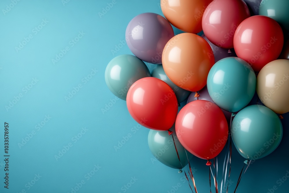 An array of bright balloons against a background of color and space for text An array of bright balloons against a background of color and space for text