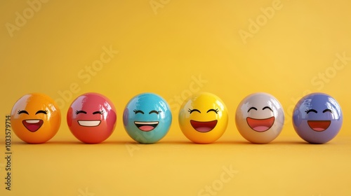 a row of eggs with different colored faces