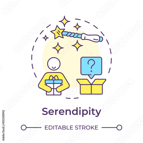 Serendipity multi color concept icon. User experience, personalized recommendations. Algorithms, marketing. Round shape line illustration. Abstract idea. Graphic design. Easy to use article, blog post