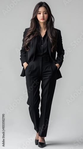 Young Asian Woman in Chic Attire, Radiating Confidence and Vibrancy Against an Isolated Background, Celebrating Cultural Diversity