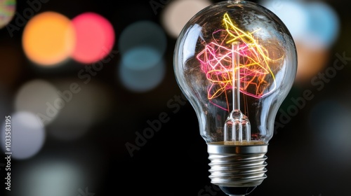 Innovation concept with glowing lightbulb for creative technology ideas photo