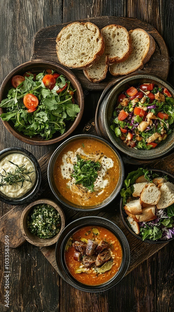 Rustic Table Setting with Lively Dishes Rustic Table Setting with Lively Dishes