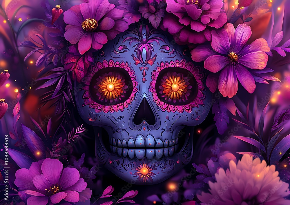 Group of Skulls Adorned with Flowers
Group of Skulls Adorned with Flowers