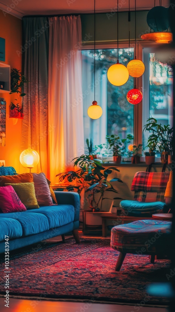 Vibrant Living Room with Cozy Ambiance Vibrant Living Room with Cozy Ambiance