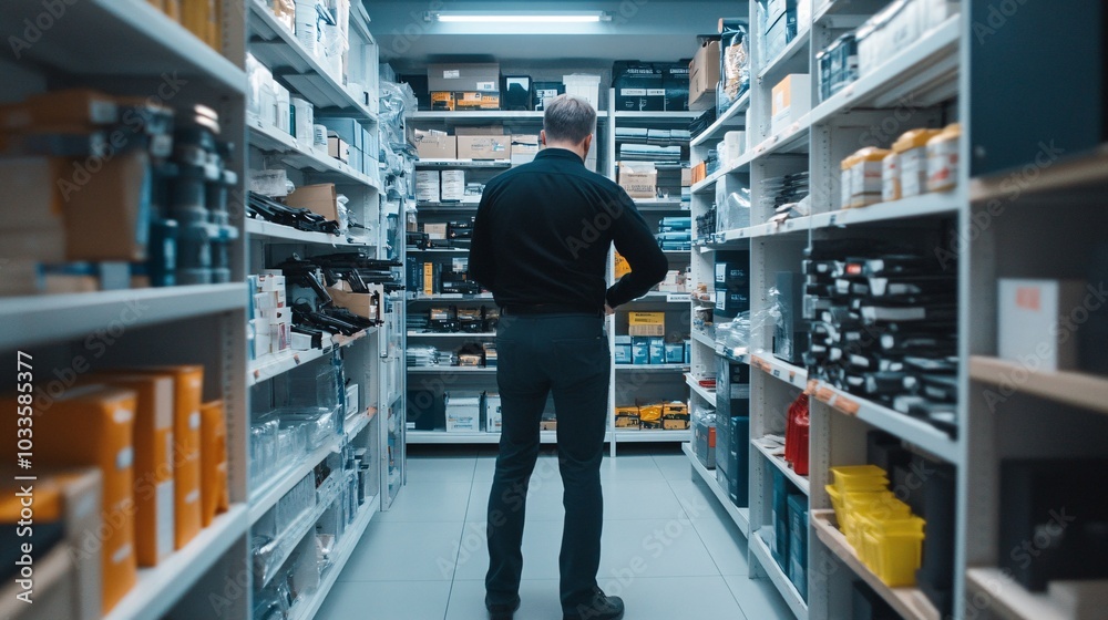 Investigative Journalist in a Stockroom Setting Investigative Journalist in a Stockroom Setting