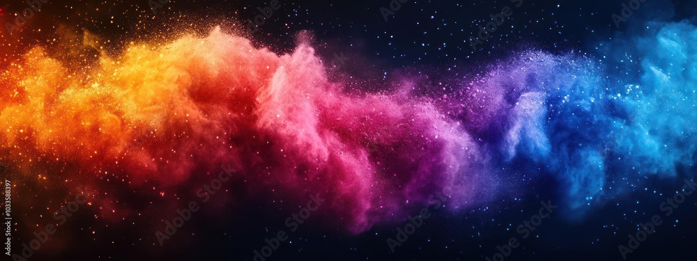 Obraz premium A digital art piece depicting a burst of colorful abstract cosmic floral patterns blending into spac