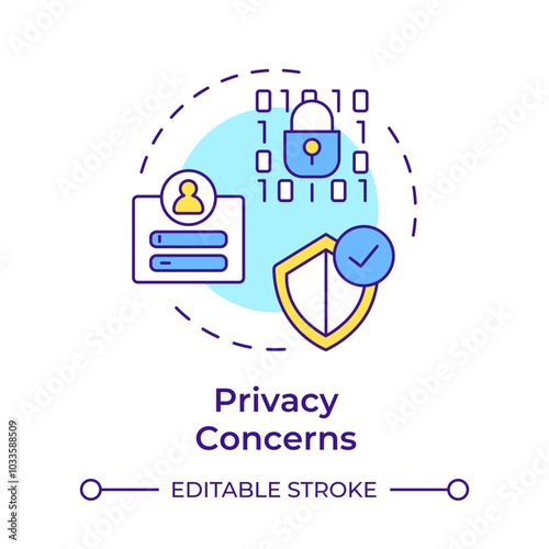 Privacy concerns multi color concept icon. Cyber security, user profile. Access control, technology. Round shape line illustration. Abstract idea. Graphic design. Easy to use article, blog post