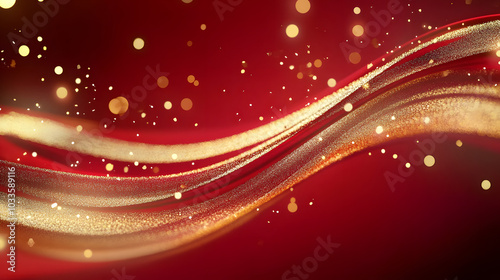 Luxury red color background with golden line elements and curve light effect decoration and bokeh. beautiful holiday banner