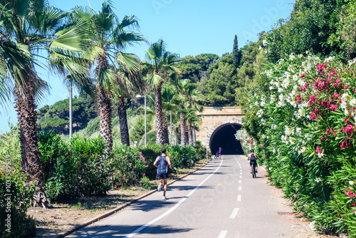 Obraz na plátne Ciclovia dei Fiori, Ciclabile Liguria di Ponente, Imperia Sanremo Ospedaletti