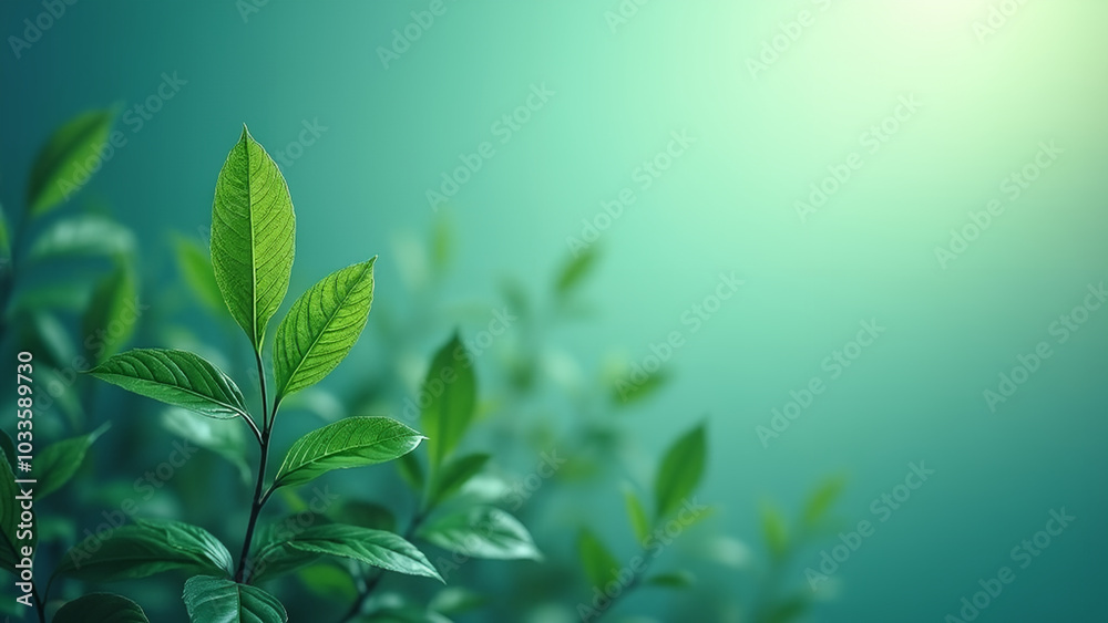 Fototapeta premium Elegant teal and green leaves evoke tranquility and growth in corporate design