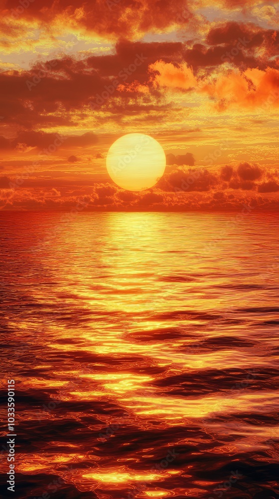 Serene Fiery Sunset Over Calm Water Serene Fiery Sunset Over Calm Water