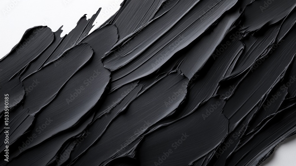 Obraz premium Close-up black watercolor square on white canvas, rough brushstrokes and organic texture, minimal abstract design