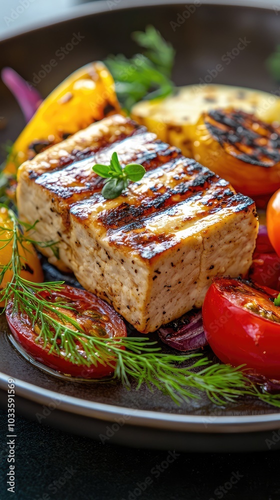 Grilled Plant-Based Dish with Colorful Vegetables Grilled Plant-Based Dish with Colorful Vegetables