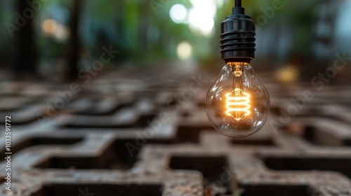 Illuminated lightbulb in outdoor setting symbolizing creativity and inspiration