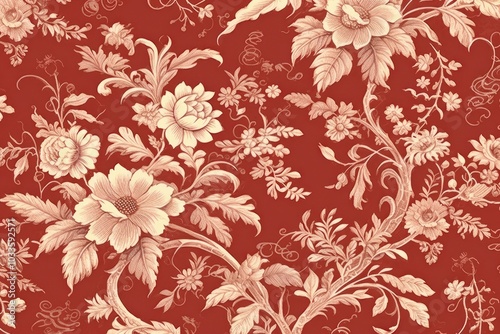 Wallpaper Mural Toile wallpaper a single Bouquet of flowers pattern art red. Torontodigital.ca
