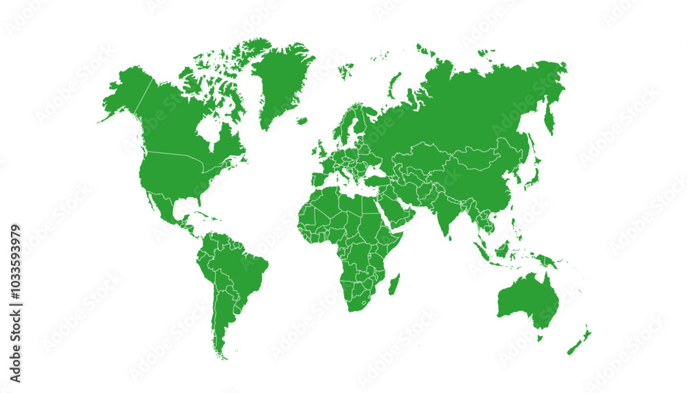 World map. Green modern vector map. Silhouette map World map. Green modern vector map. Silhouette map