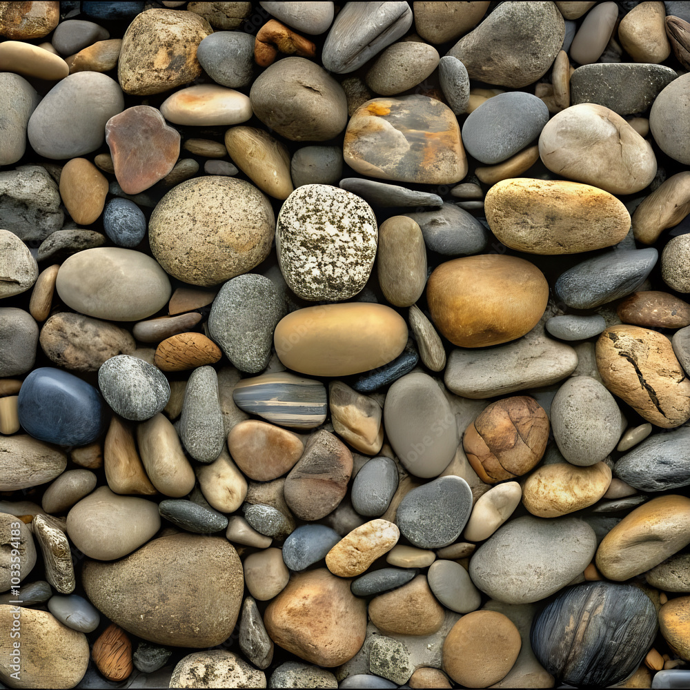 A variety of textures of smooth river stones of earthy tones, laid out on a flat surface A variety of textures of smooth river stones of earthy tones, laid out on a flat surface