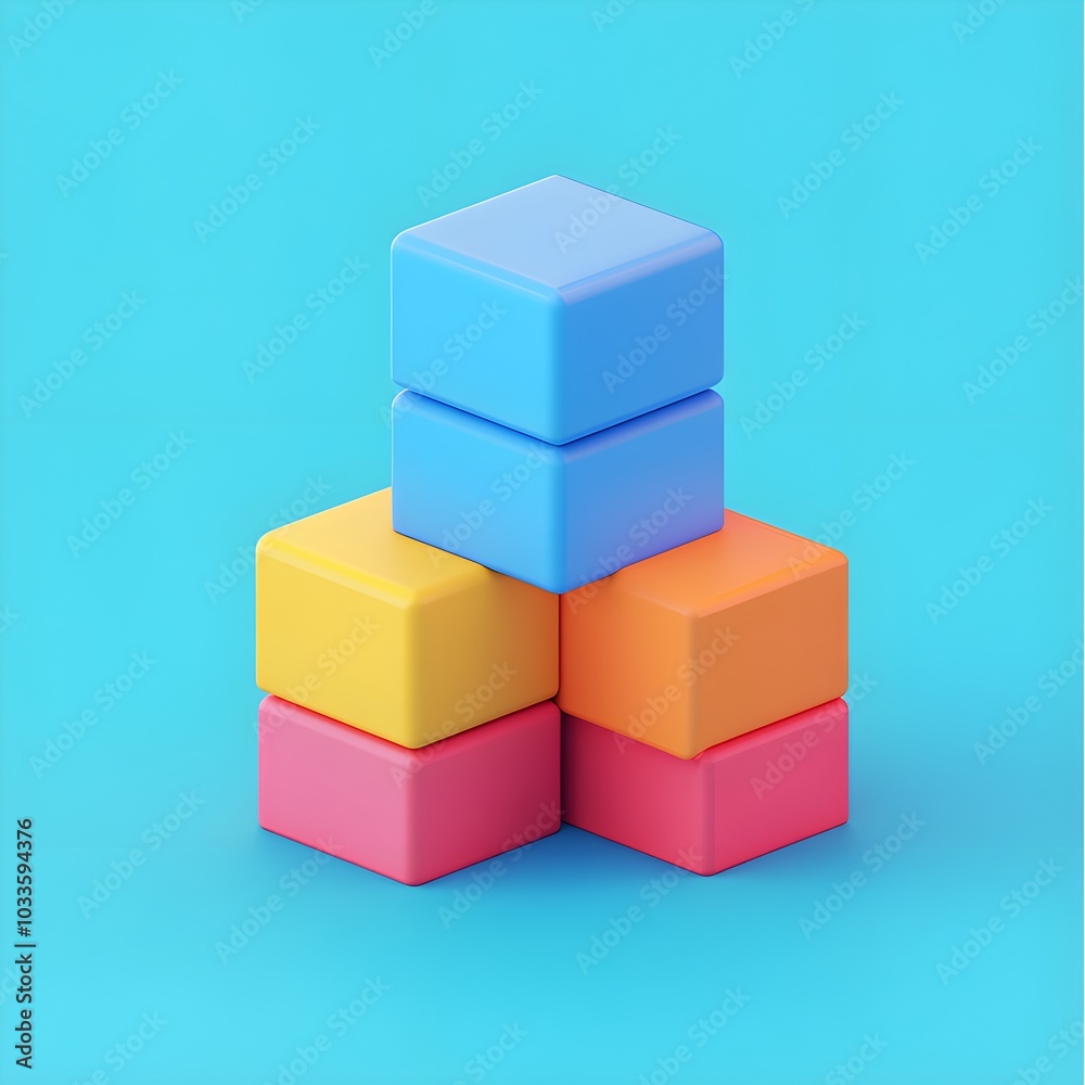 Colorful Cubes Abstract Geometric Shapes Blue Background Colorful Cubes Abstract Geometric Shapes Blue Background