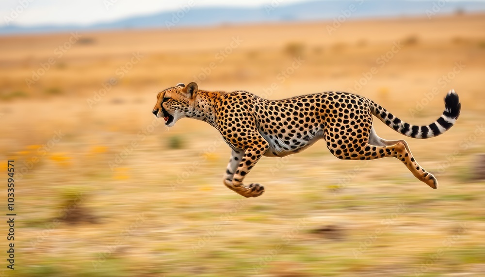 Obraz premium Cheetah Running in Open Savannah Landscape