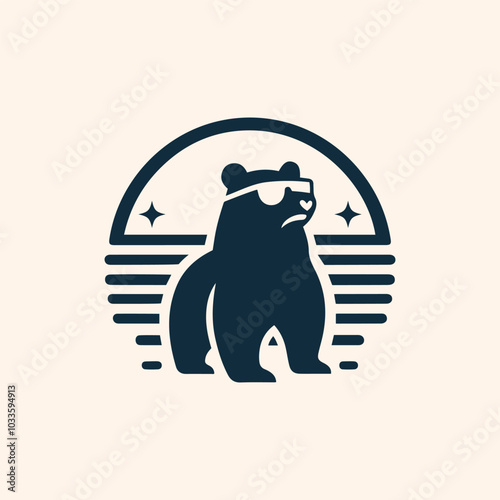 Bear with sunglass logo icon vector illustration