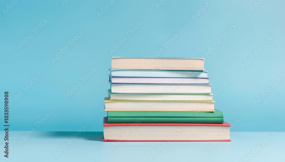Stacked Books on a Blue Background Stacked Books on a Blue Background