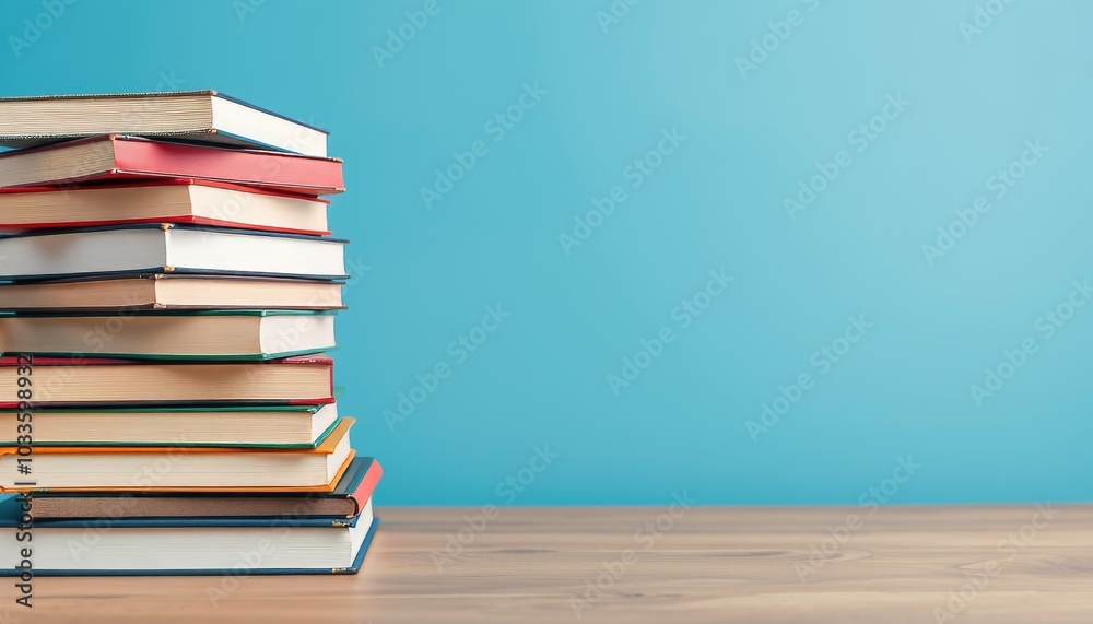 Colorful Stacked Books on Wooden Table Colorful Stacked Books on Wooden Table