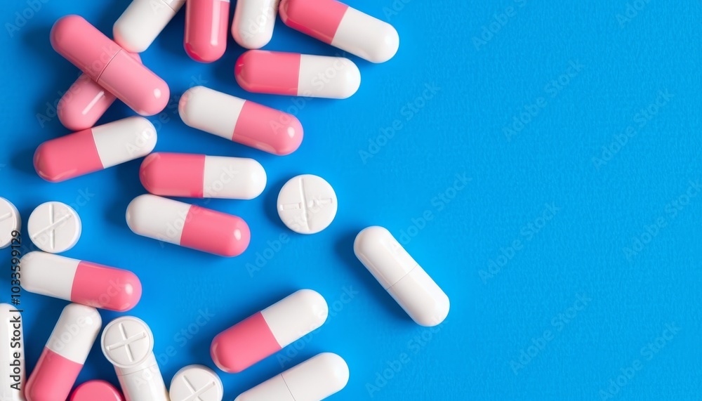 Colorful Capsules on Blue Background Colorful Capsules on Blue Background