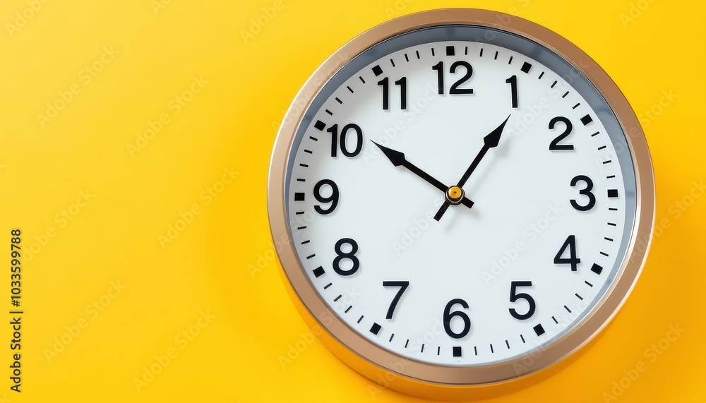 Stylish Wall Clock on Bright Yellow Background Stylish Wall Clock on Bright Yellow Background